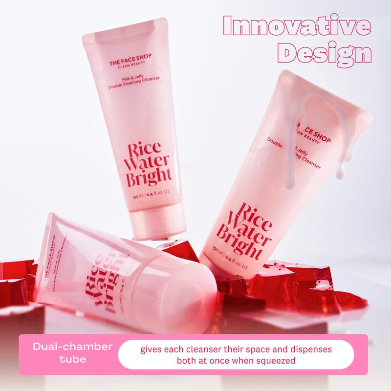 [THE FACE SHOP] Rice Water Bright Milk & Jelly Double Foaming Facial Cleanser - Double Cleansing, Korean Skin Care
