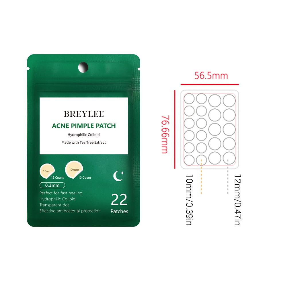 Acne Patches,  Tea Tree Pimple Patches Acne Dots Acne Absorbing Cover Pimple Sticker Hydrocolloid Acne Patch (3 Pack, 66 Count)