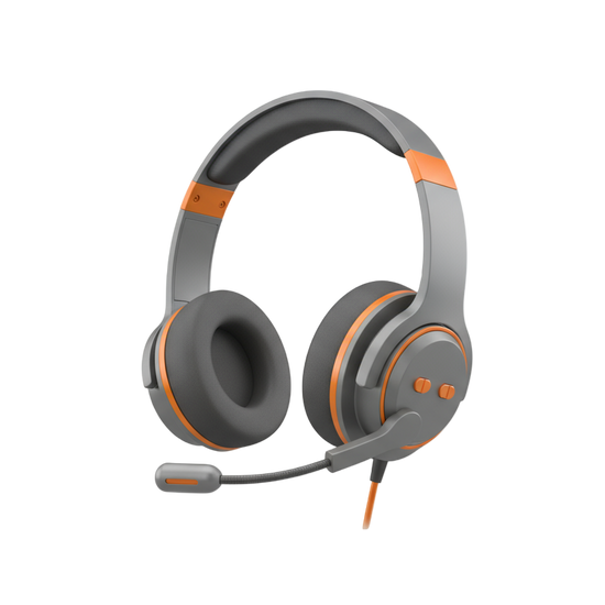 3D icon of headset with microphone, realistic and premium, soft shadows, orange (#FE6C3B) accents, minimalist style, white background, 1000x1000 px, modern 3D look
