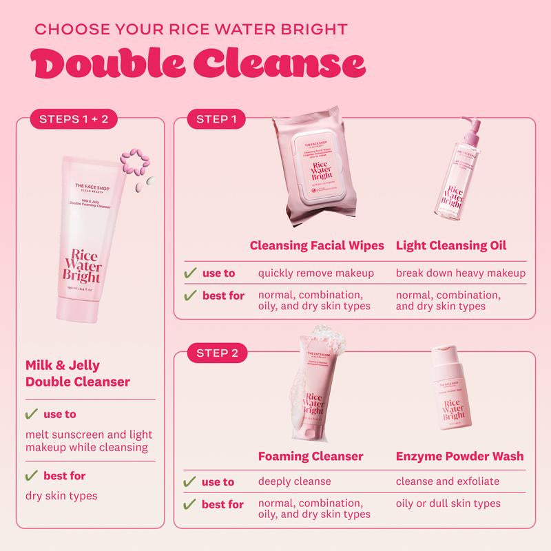 [THE FACE SHOP] Rice Water Bright Milk & Jelly Double Foaming Facial Cleanser - Double Cleansing, Korean Skin Care